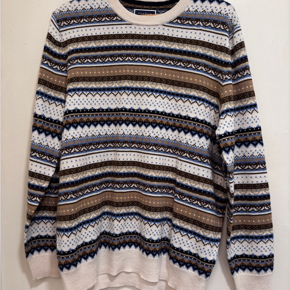 Club Room Men's Striped Crewneck Sweater - Blue, Brown, White